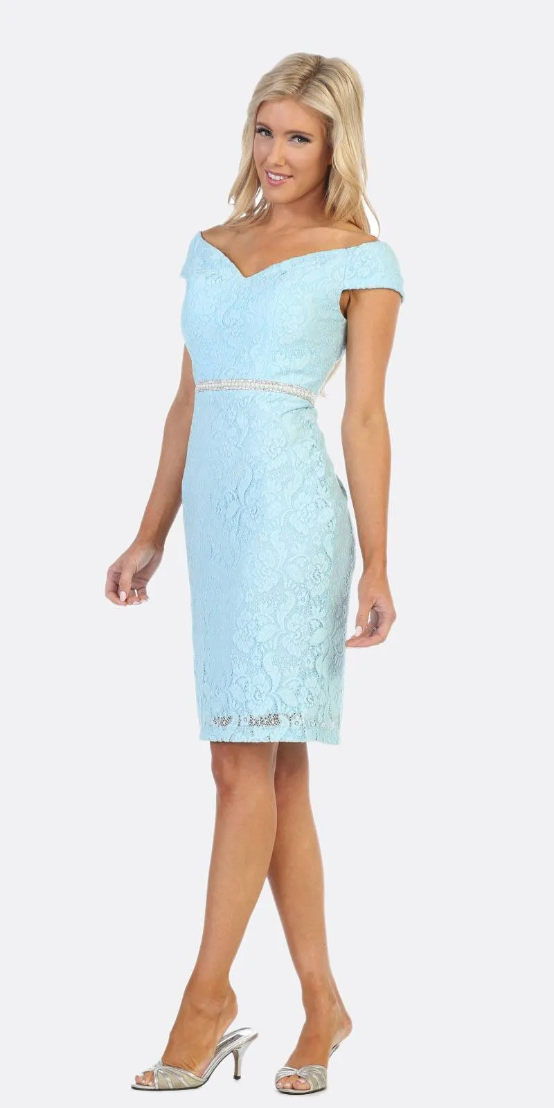 Celavie 6333 Off-the-Shoulder Cocktail Dress Embellished Waist