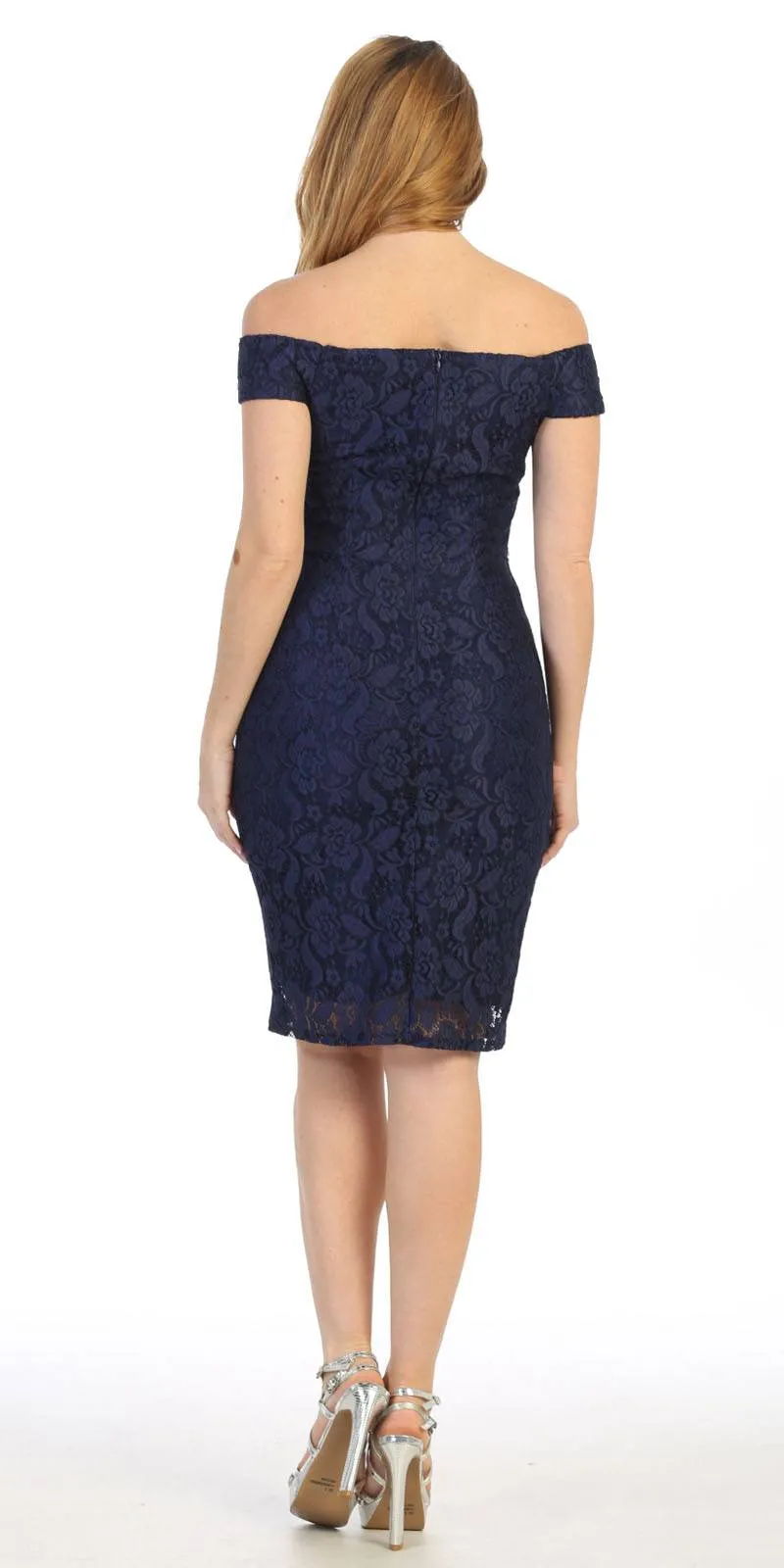 Celavie 6333 Off-the-Shoulder Cocktail Dress Embellished Waist