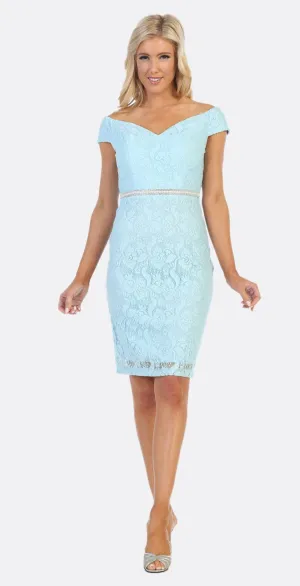 Celavie 6333 Off-the-Shoulder Cocktail Dress Embellished Waist