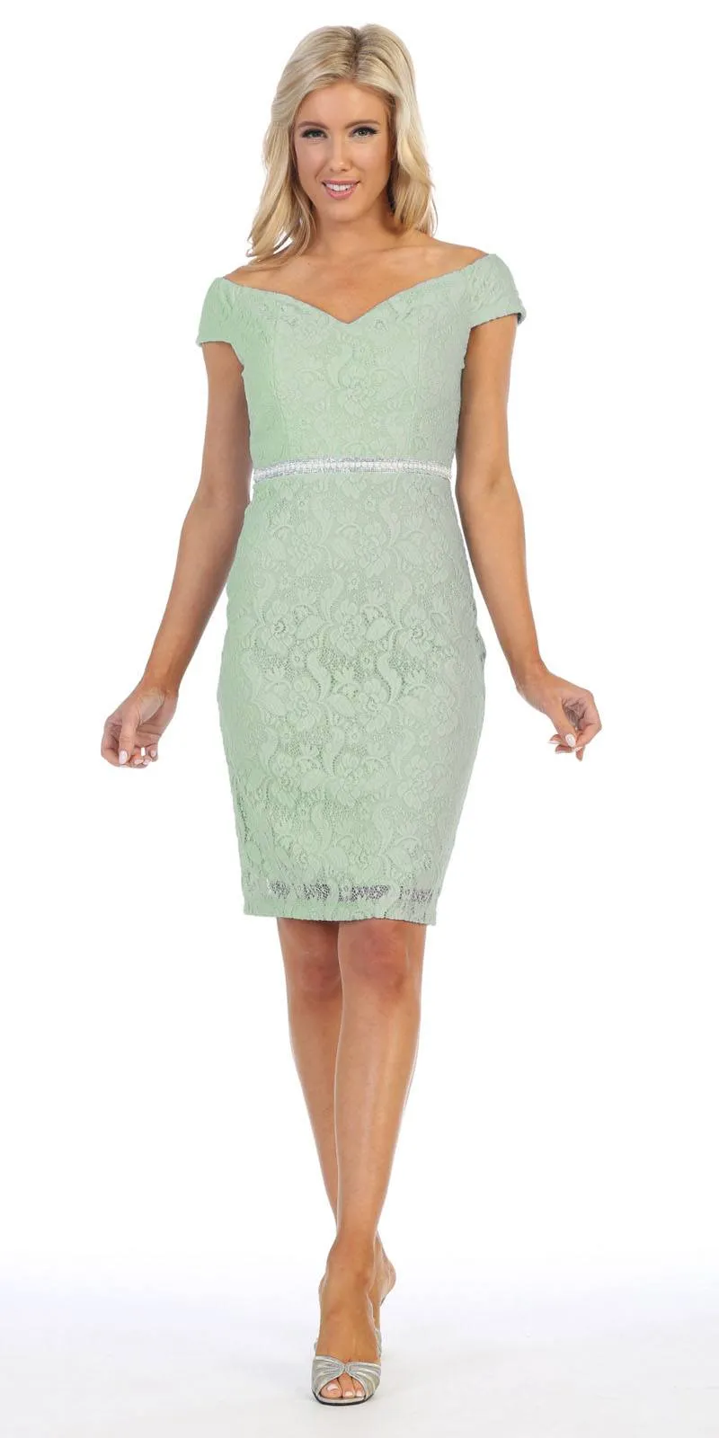 Celavie 6333 Off-the-Shoulder Cocktail Dress Embellished Waist
