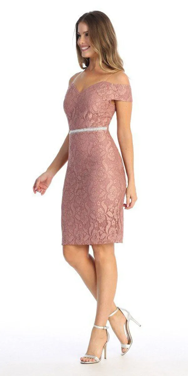Celavie 6333 Off-the-Shoulder Cocktail Dress Embellished Waist