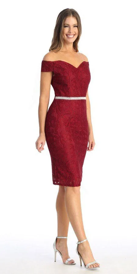 Celavie 6333 Off-the-Shoulder Cocktail Dress Embellished Waist