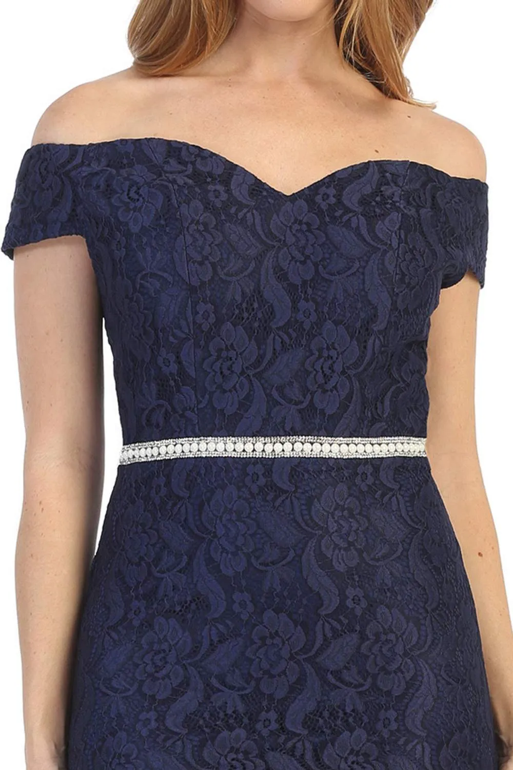 Celavie 6333 Off-the-Shoulder Cocktail Dress Embellished Waist