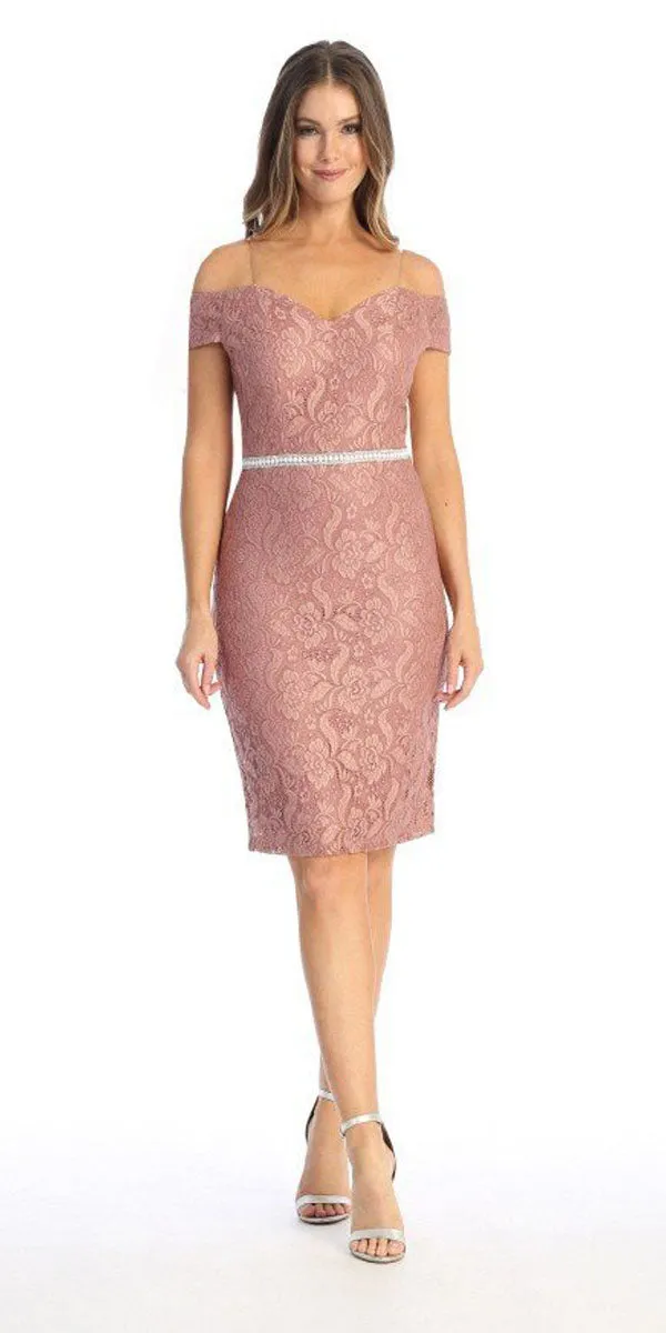 Celavie 6333 Off-the-Shoulder Cocktail Dress Embellished Waist