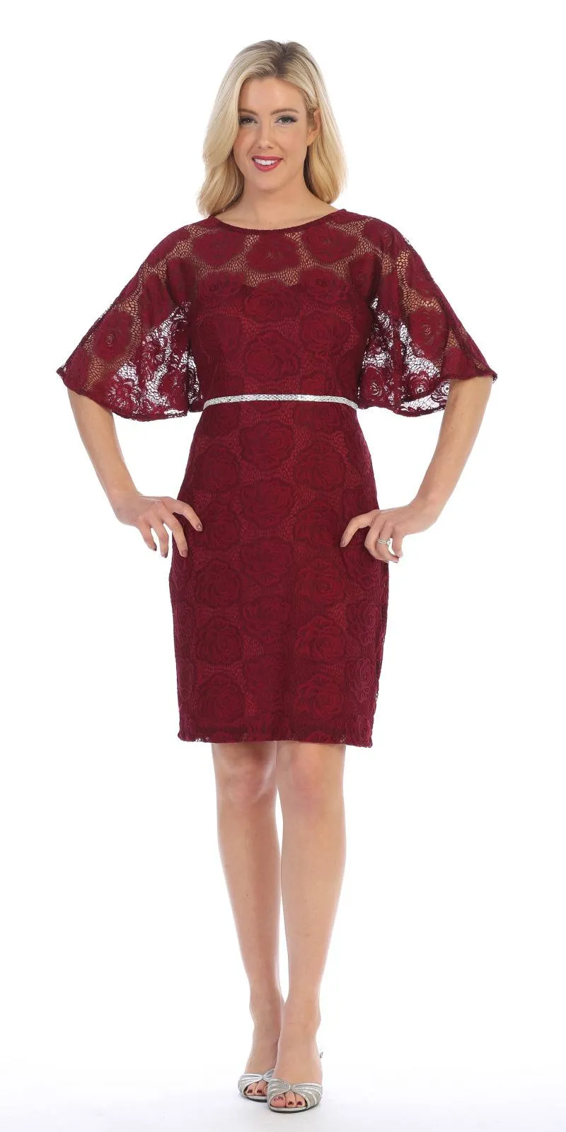 Celavie 6337 Short Dress Knee Length with Flutter Sleeves
