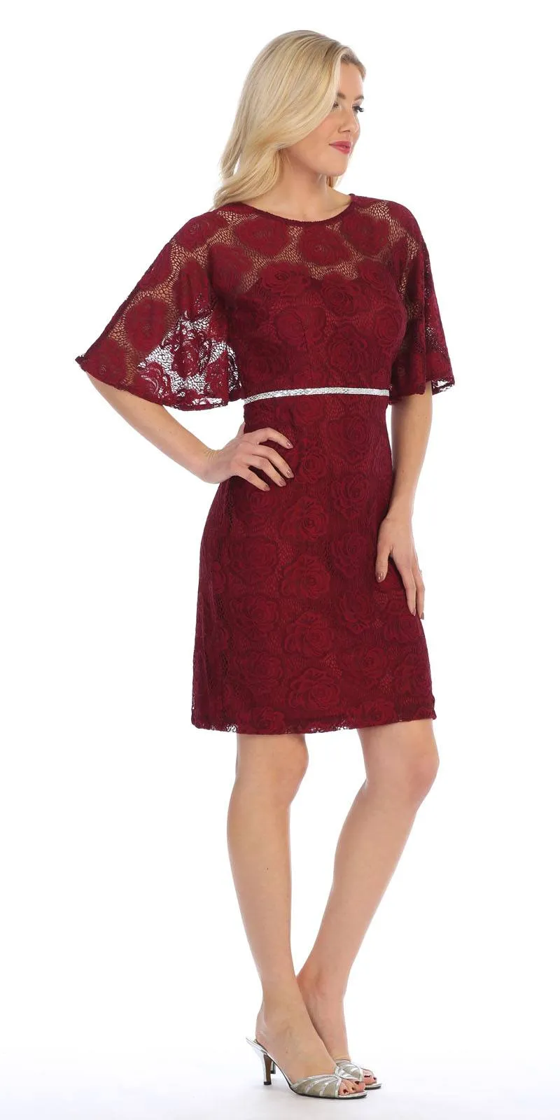 Celavie 6337 Short Dress Knee Length with Flutter Sleeves