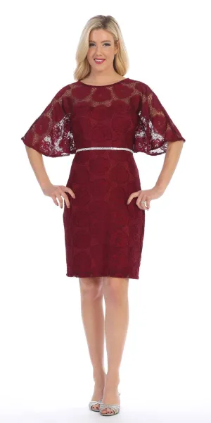 Celavie 6337 Short Dress Knee Length with Flutter Sleeves