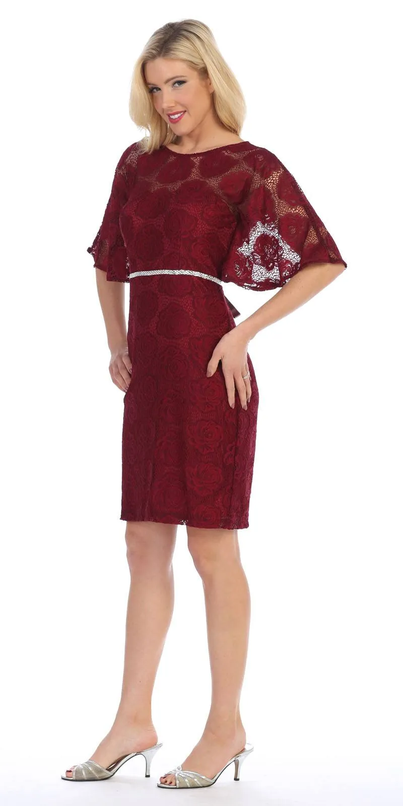 Celavie 6337 Short Dress Knee Length with Flutter Sleeves