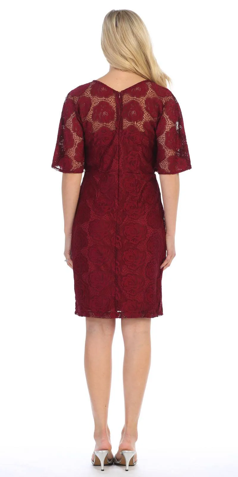 Celavie 6337 Short Dress Knee Length with Flutter Sleeves