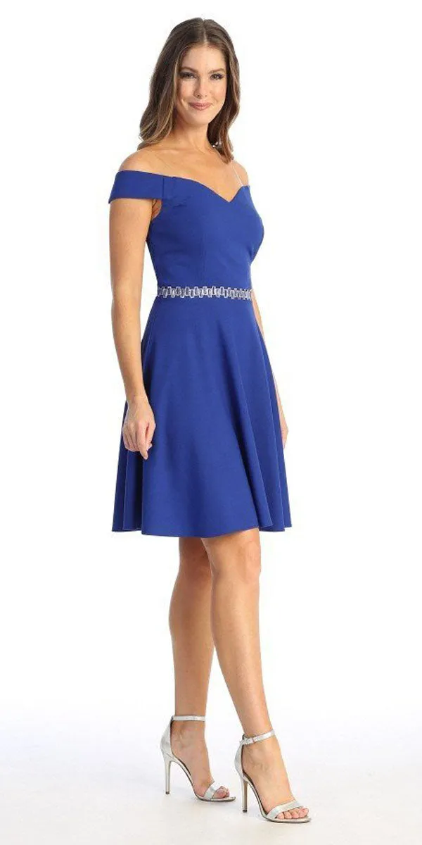 Celavie 6395-S Knee Length Cold Shoulder A-Line Cocktail Dress