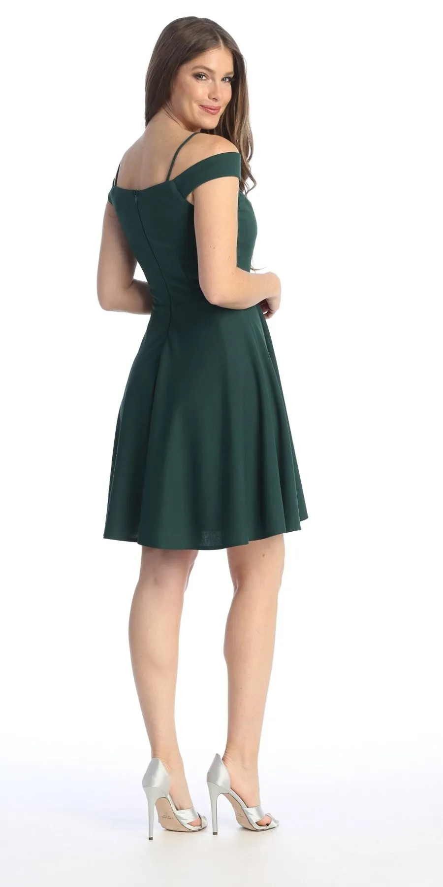 Celavie 6395-S Knee Length Cold Shoulder A-Line Cocktail Dress