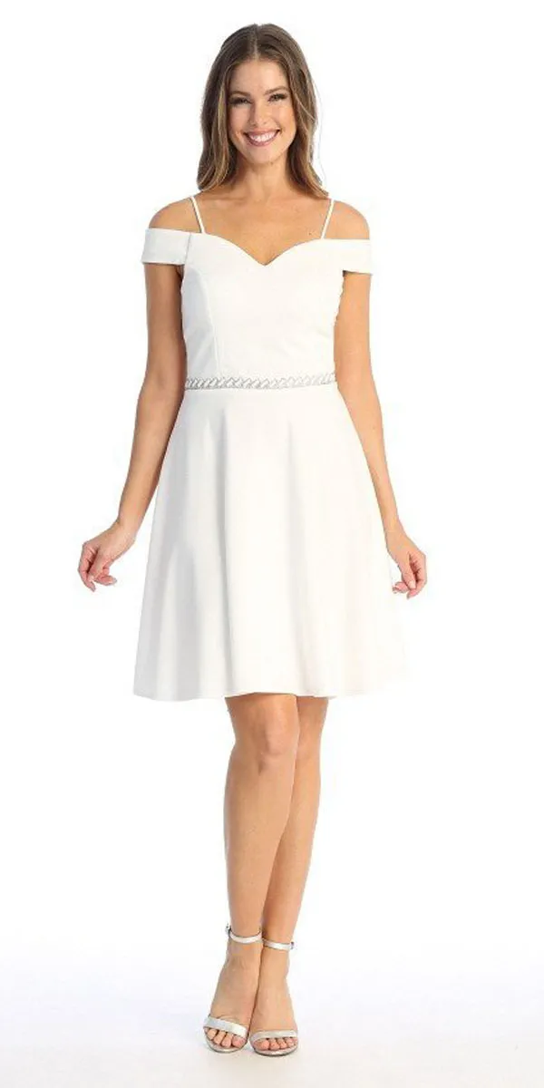 Celavie 6395-S Knee Length Cold Shoulder A-Line Cocktail Dress