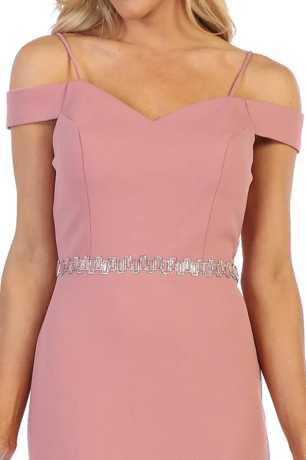 Celavie 6395-S Knee Length Cold Shoulder A-Line Cocktail Dress