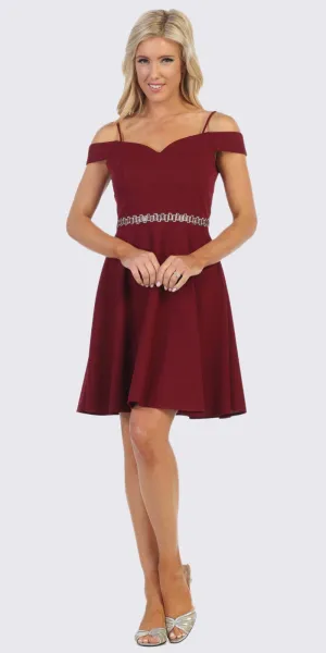 Celavie 6395-S Knee Length Cold Shoulder A-Line Cocktail Dress