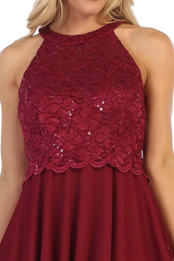 Celavie 6398 Lace Halter Short A-Line Chiffon Cocktail Dress