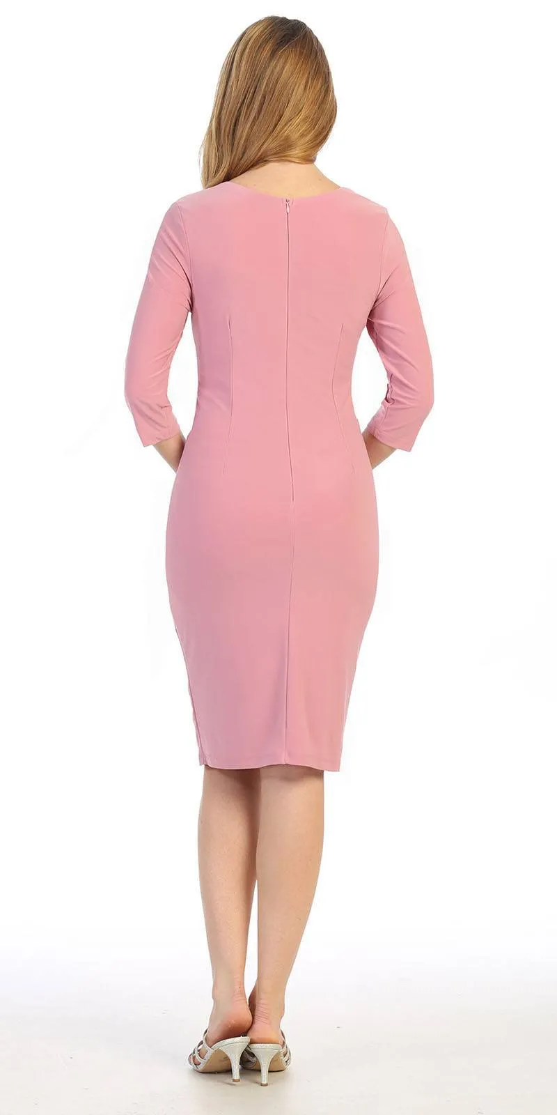 Celavie 6412 Quarter Sleeved Short Formal Dress with Brooch