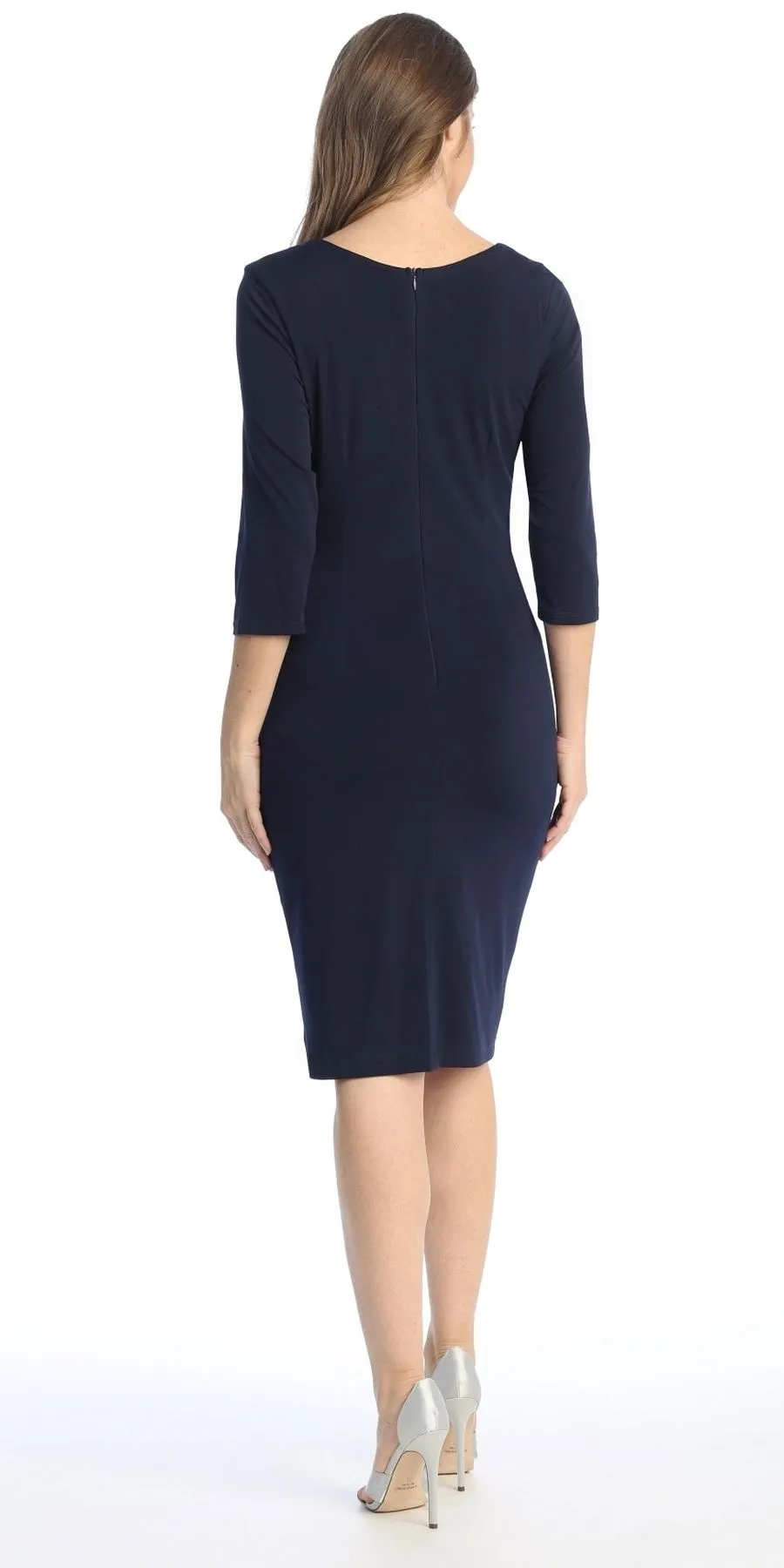Celavie 6412 Quarter Sleeved Short Formal Dress with Brooch