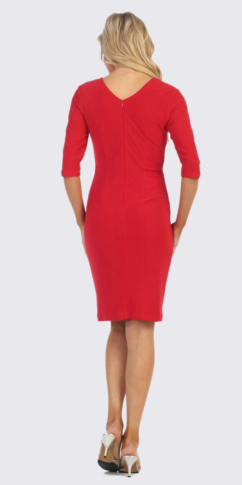 Celavie 6412 Quarter Sleeved Short Formal Dress with Brooch