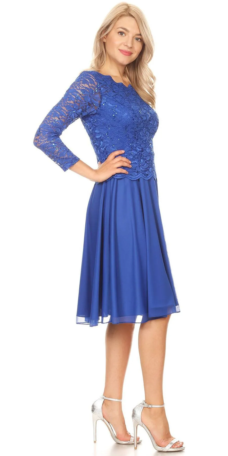Celavie 6426 Short A-Line Dress with Quarter Sleeves