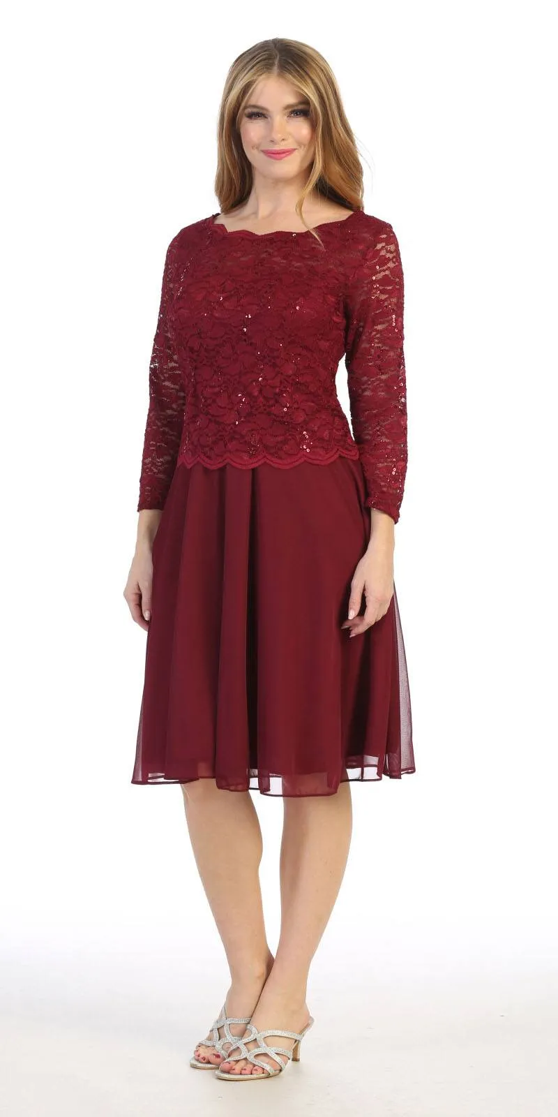 Celavie 6426 Short A-Line Dress with Quarter Sleeves