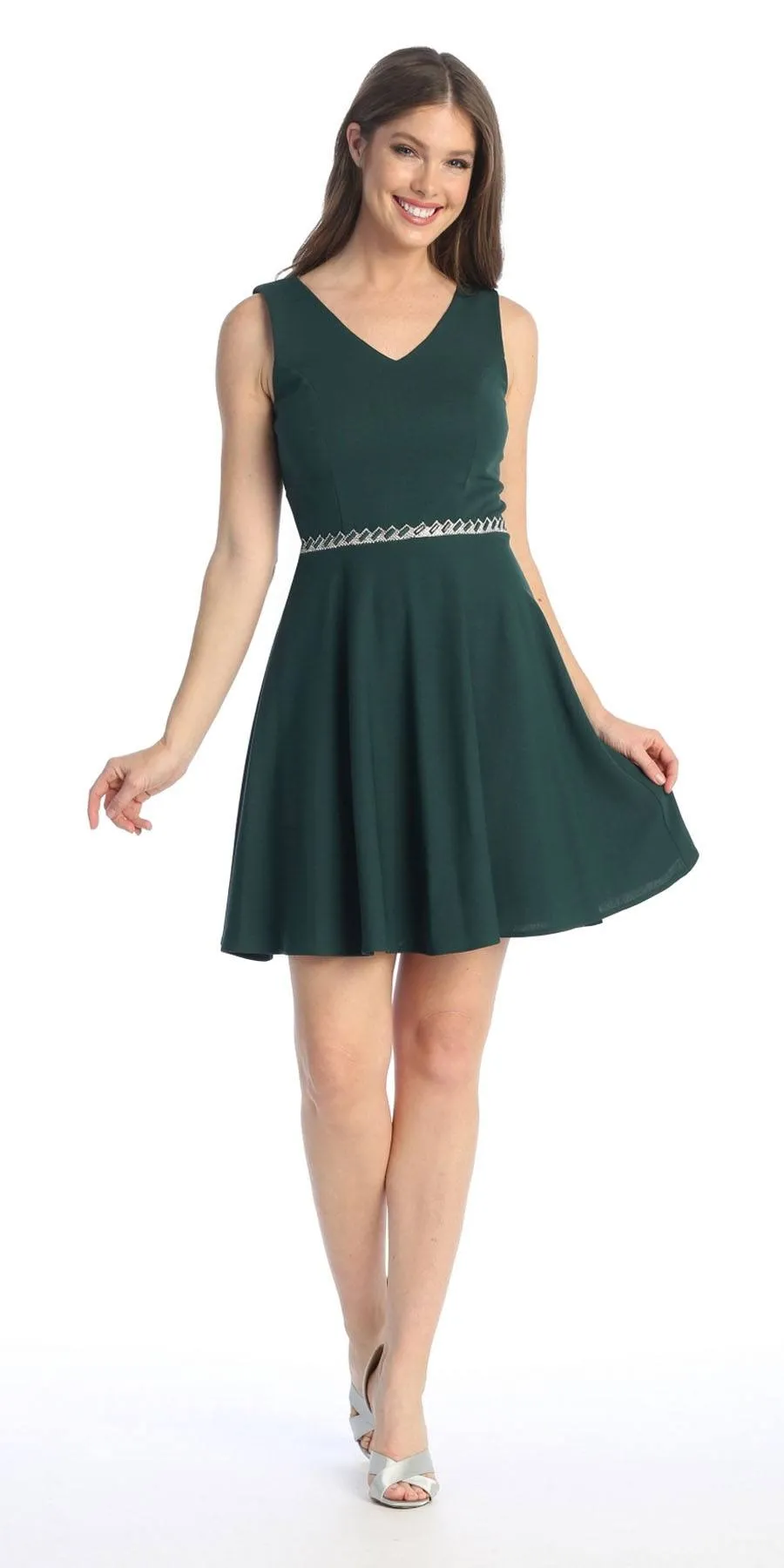 Celavie 6528-S Short A-Line Sleeveless Dress with Rhinestone Waist