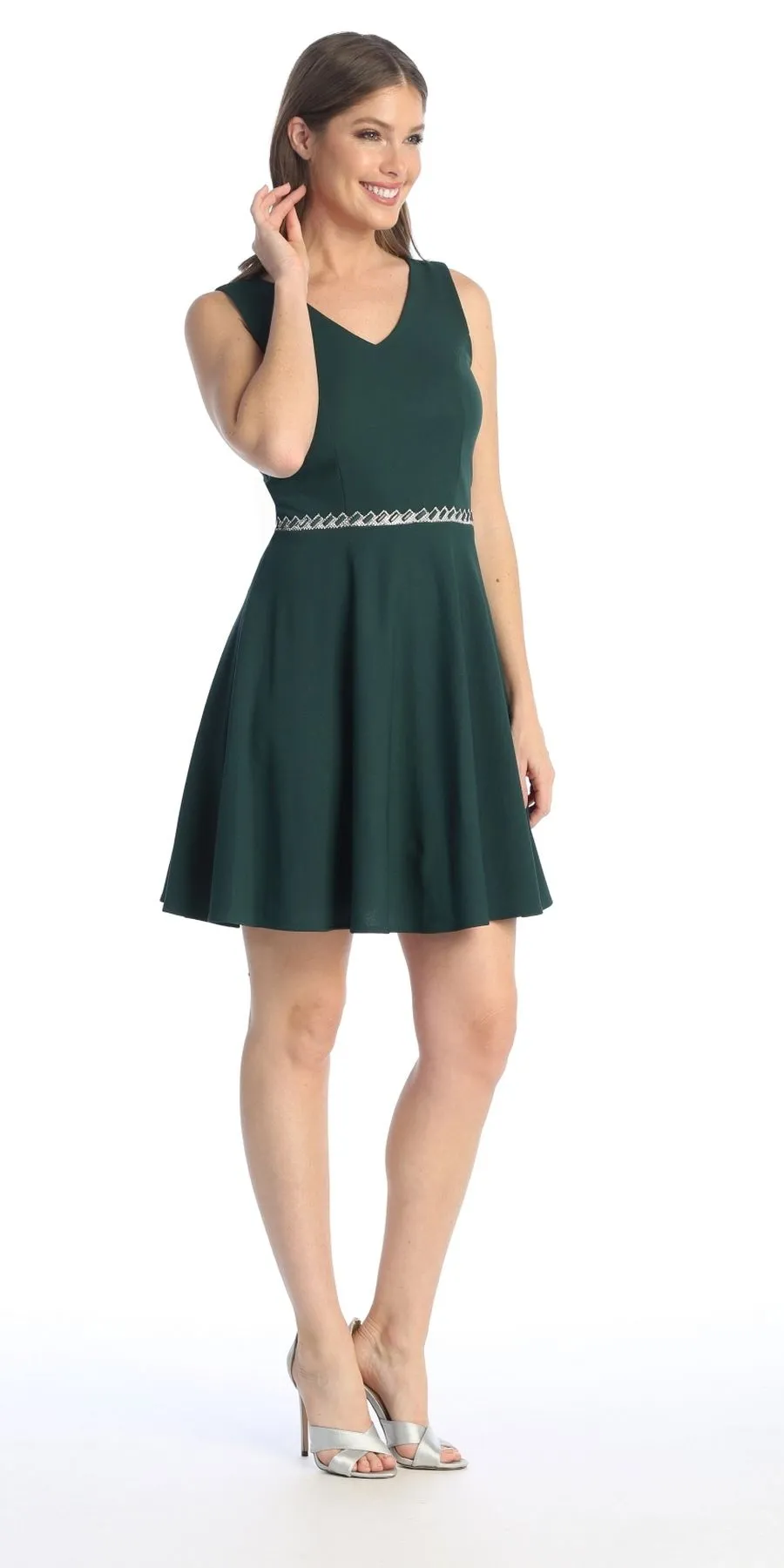Celavie 6528-S Short A-Line Sleeveless Dress with Rhinestone Waist