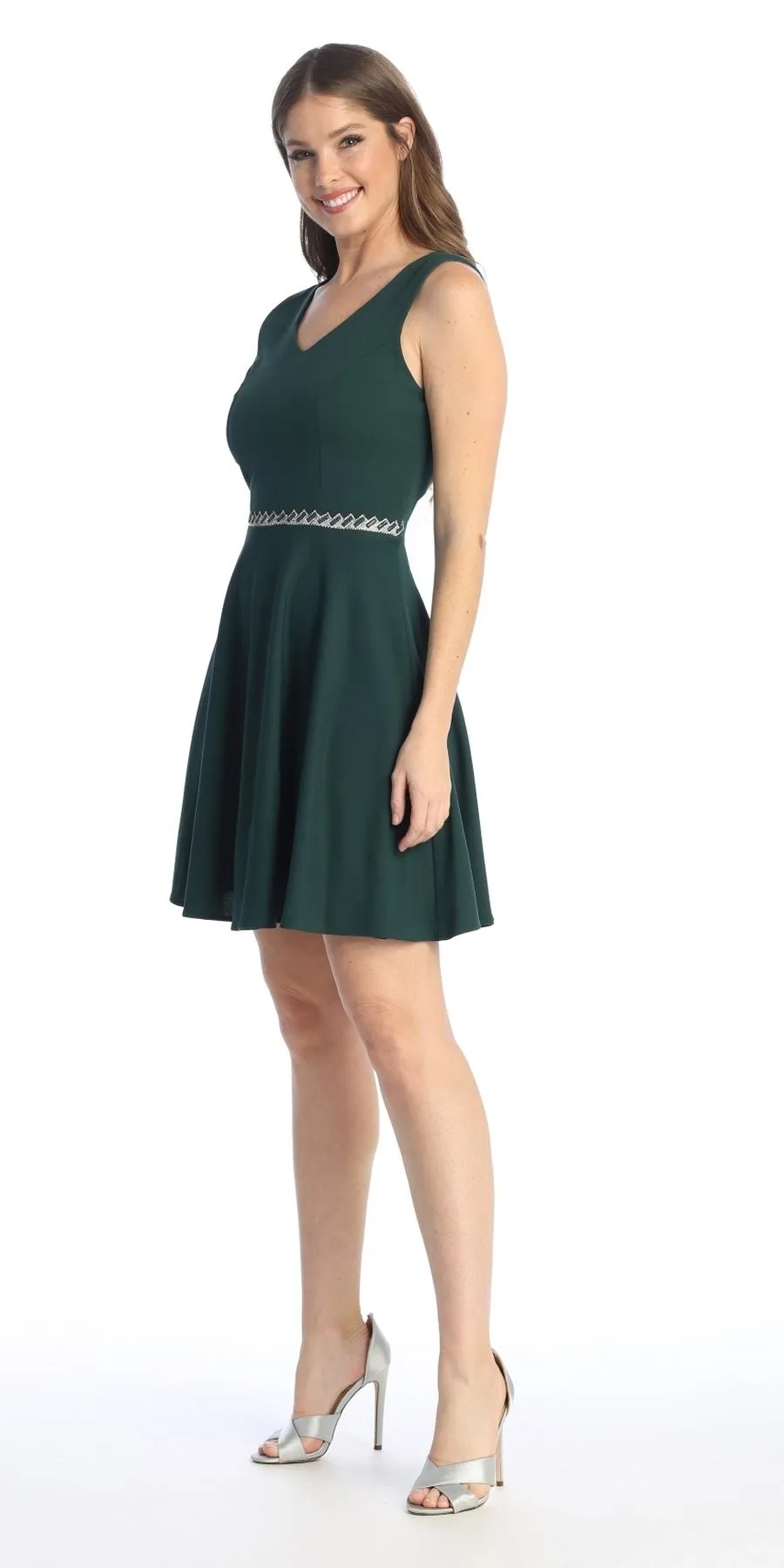 Celavie 6528-S Short A-Line Sleeveless Dress with Rhinestone Waist
