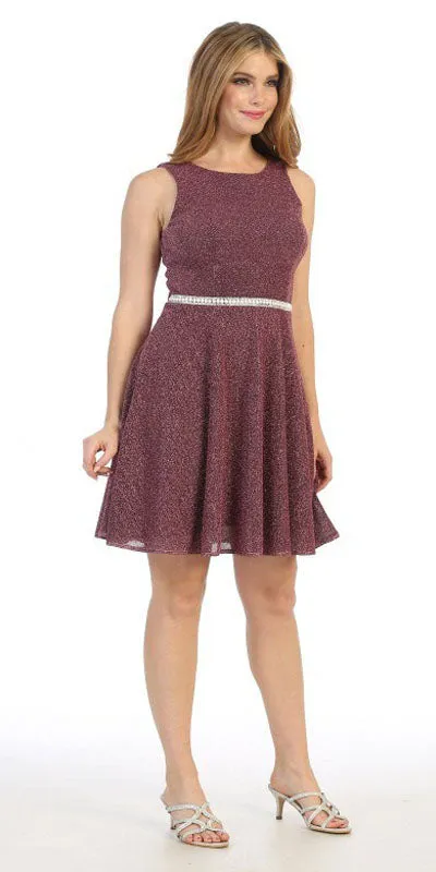 Celavie 6846S Embellished Waist Short Sleeveless Cocktail Dress