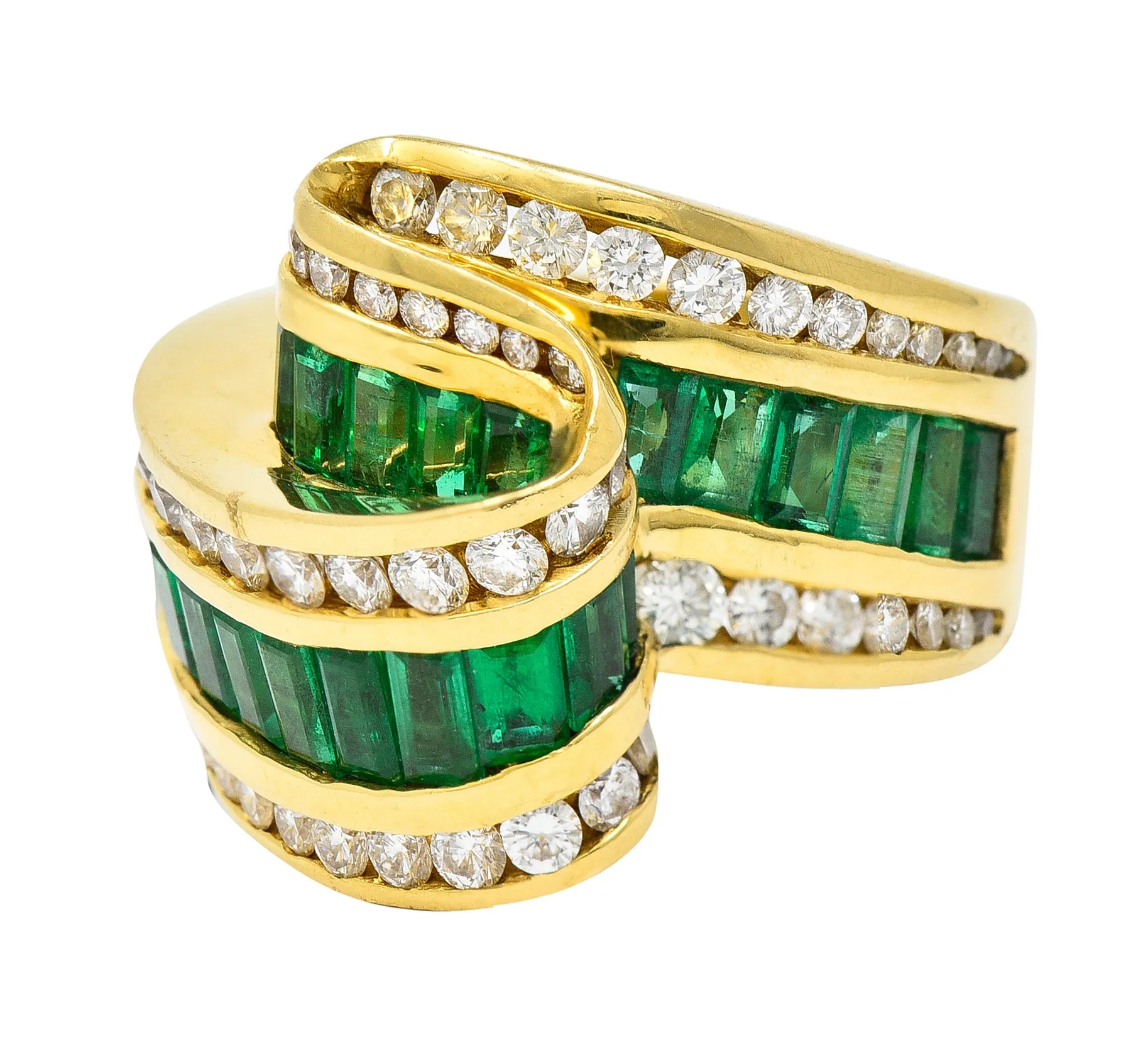 Charles Krypell 4.00 CTW Emerald Diamond 18 Karat Gold Ribbon Ring