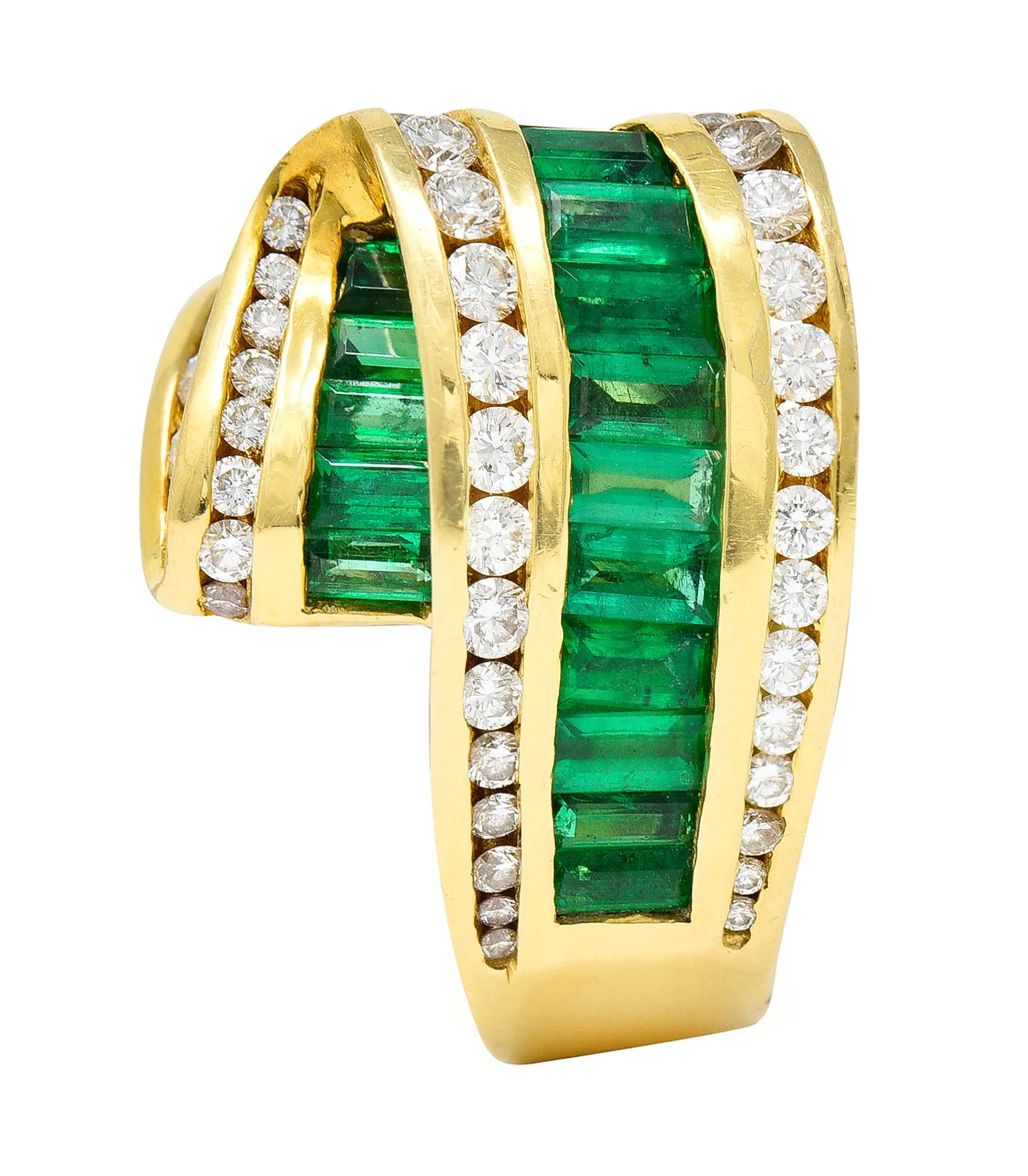 Charles Krypell 4.00 CTW Emerald Diamond 18 Karat Gold Ribbon Ring