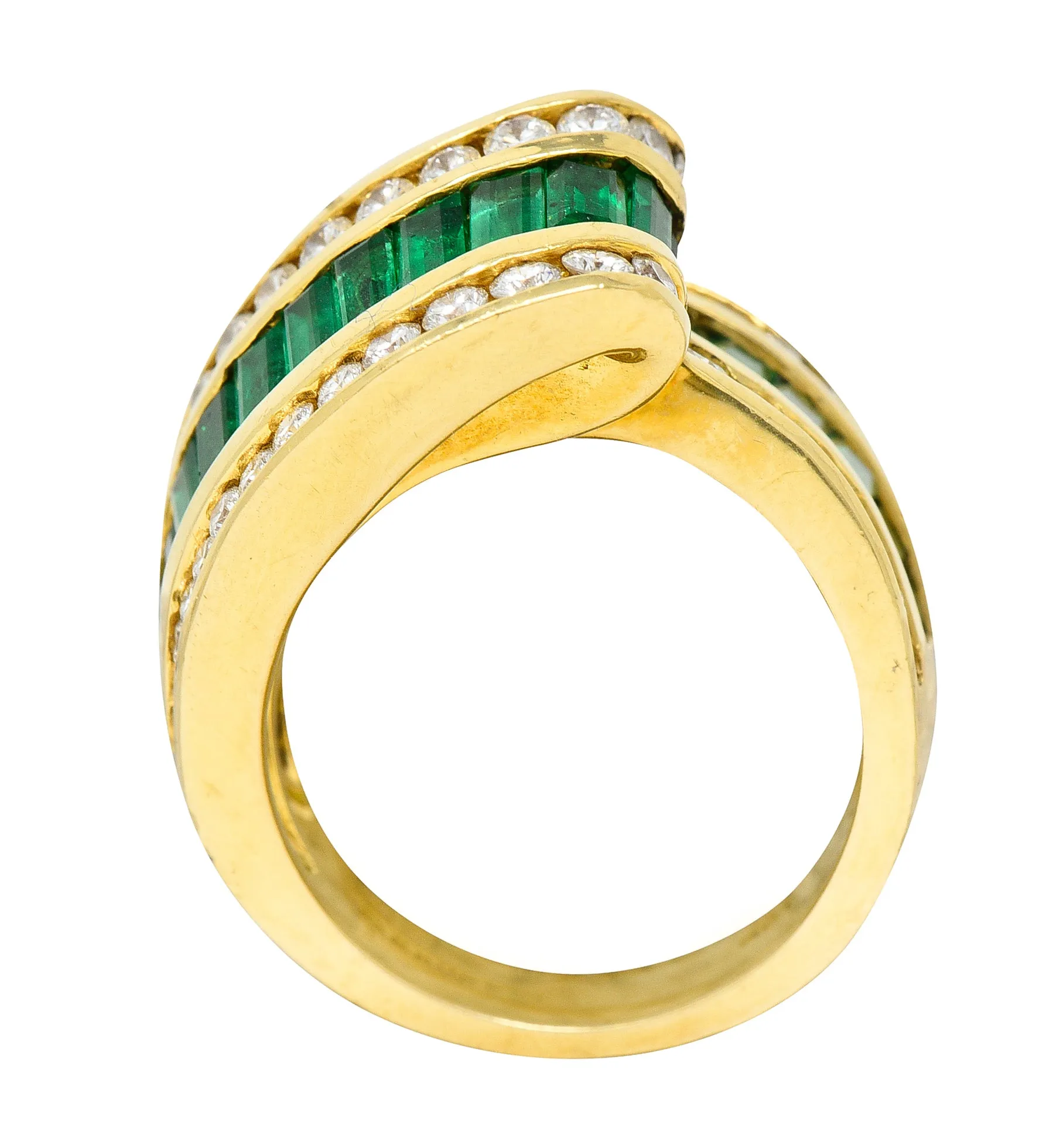 Charles Krypell 4.00 CTW Emerald Diamond 18 Karat Gold Ribbon Ring