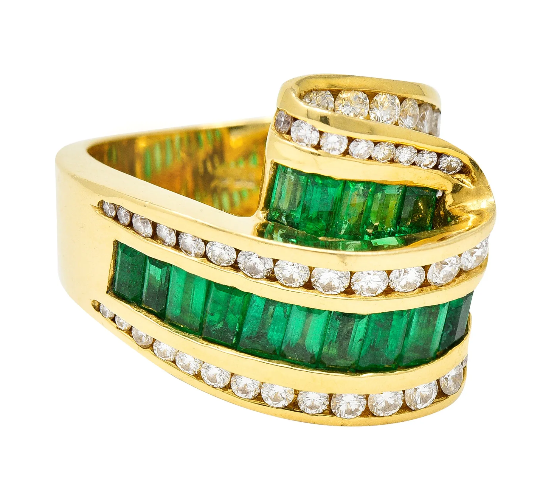 Charles Krypell 4.00 CTW Emerald Diamond 18 Karat Gold Ribbon Ring