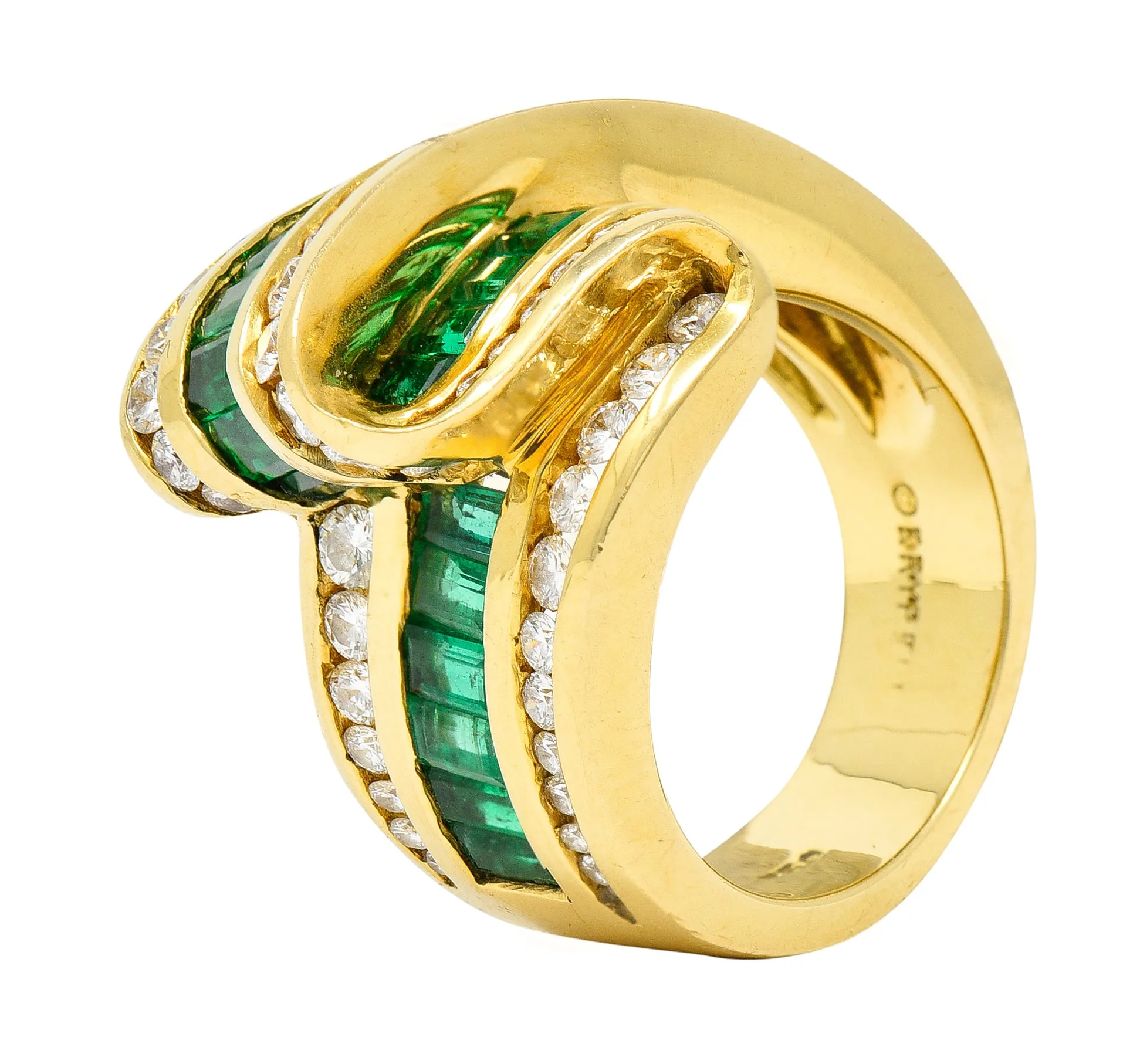 Charles Krypell 4.00 CTW Emerald Diamond 18 Karat Gold Ribbon Ring