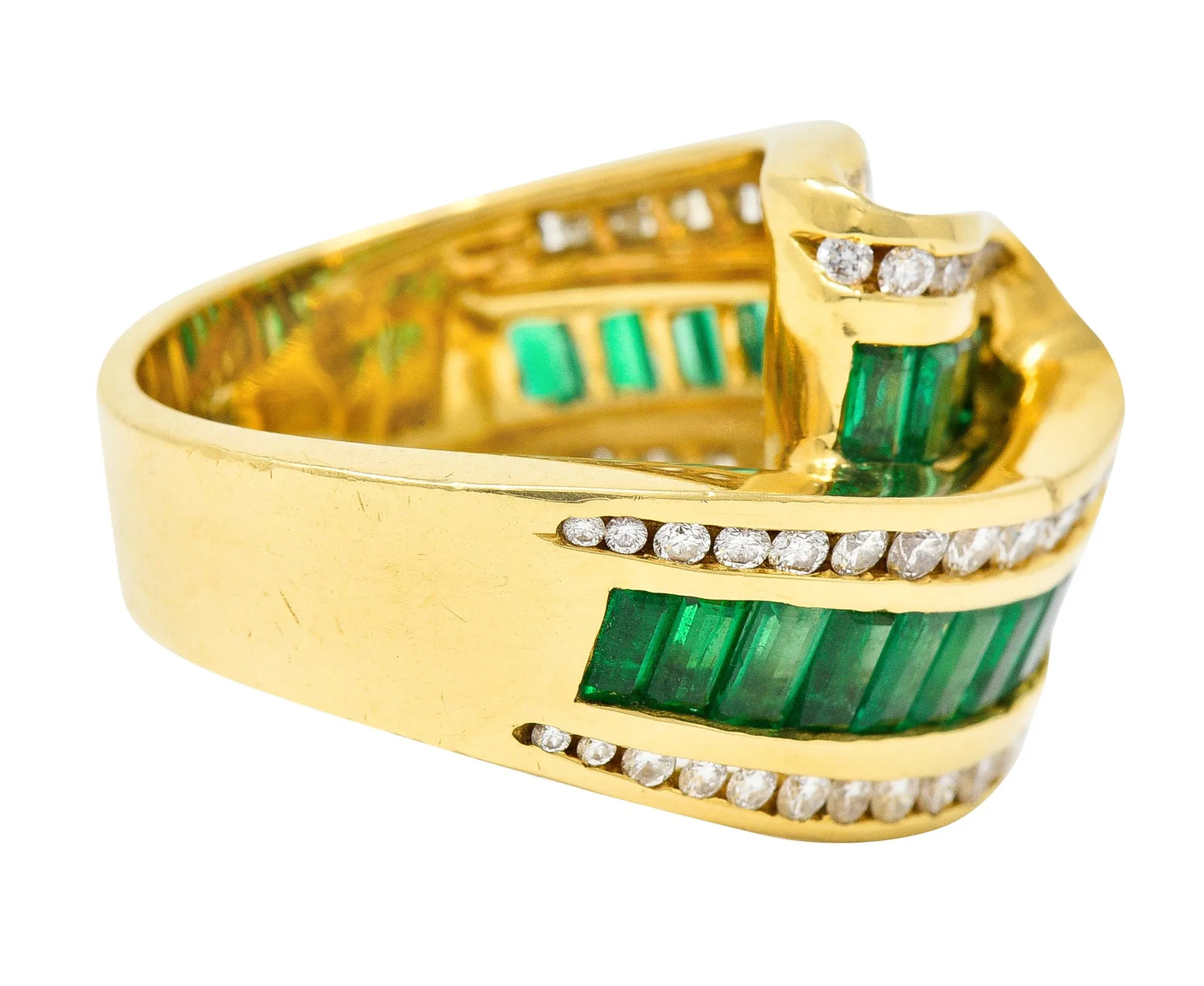 Charles Krypell 4.00 CTW Emerald Diamond 18 Karat Gold Ribbon Ring