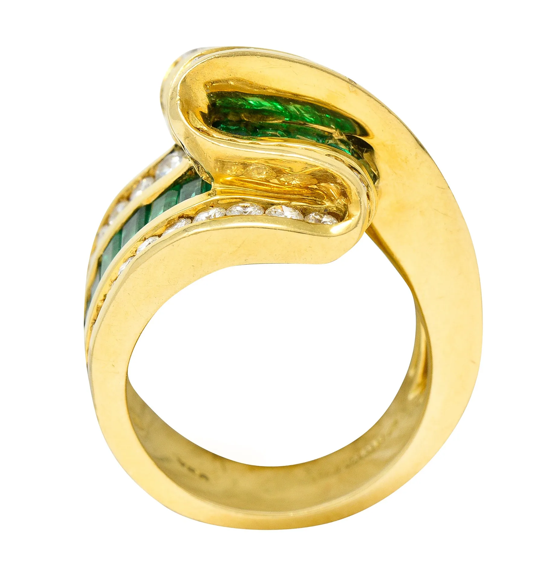 Charles Krypell 4.00 CTW Emerald Diamond 18 Karat Gold Ribbon Ring