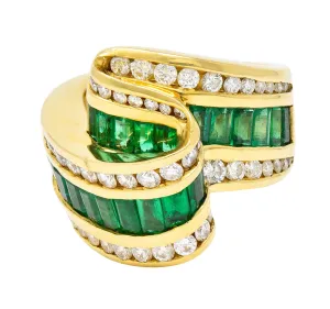 Charles Krypell 4.00 CTW Emerald Diamond 18 Karat Gold Ribbon Ring