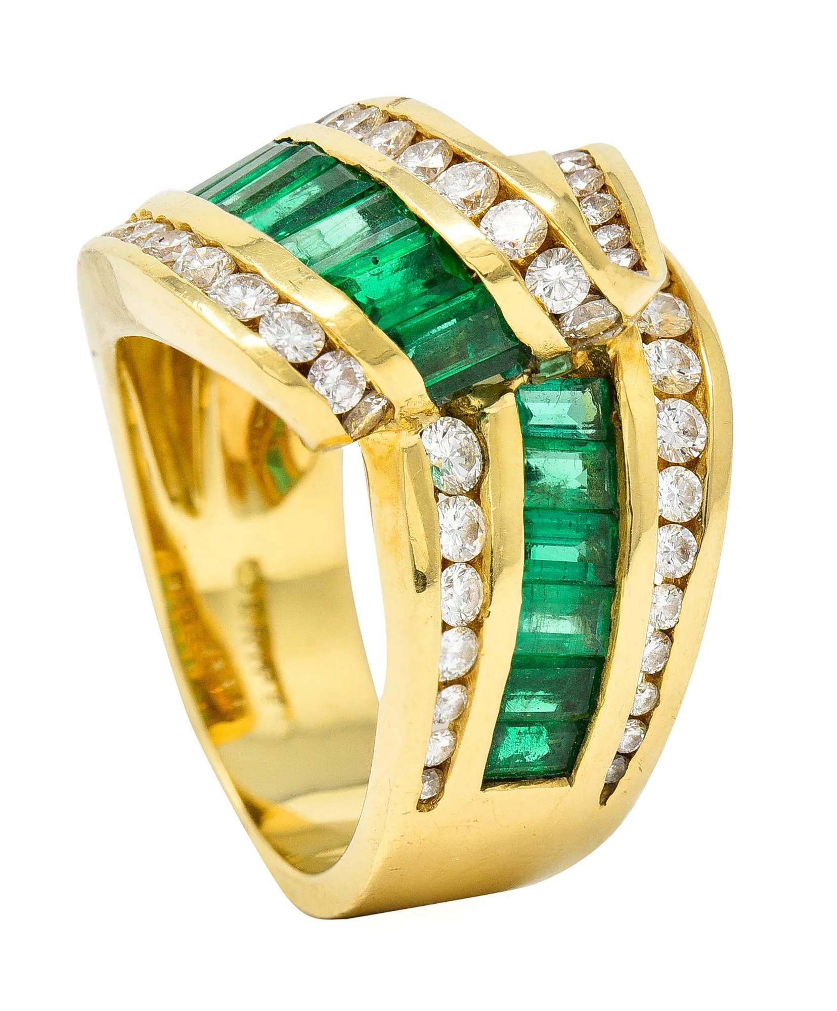 Charles Krypell 4.00 CTW Emerald Diamond 18 Karat Gold Ribbon Ring