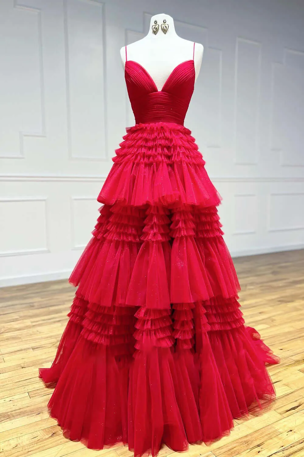 Cheap 2025 Prom Dresses Sequin Tulle V Neck Ruffles Formal Dresses Long