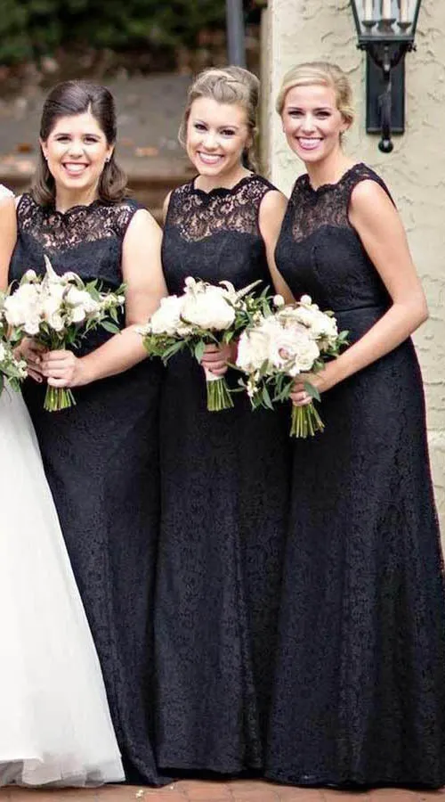 Cheap Black Lace Illusion Mermaid Long Bridesmaid Dresses Online,MBD107