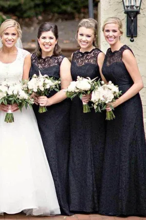 Cheap Black Lace Illusion Mermaid Long Bridesmaid Dresses Online,MBD107