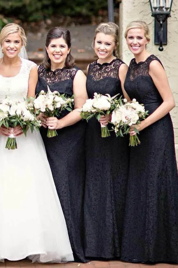 Cheap Black Lace Illusion Mermaid Long Bridesmaid Dresses Online,MBD107