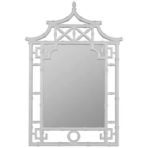 Chinoiserie Shing White Lacquered 42" Pagoda Mirror