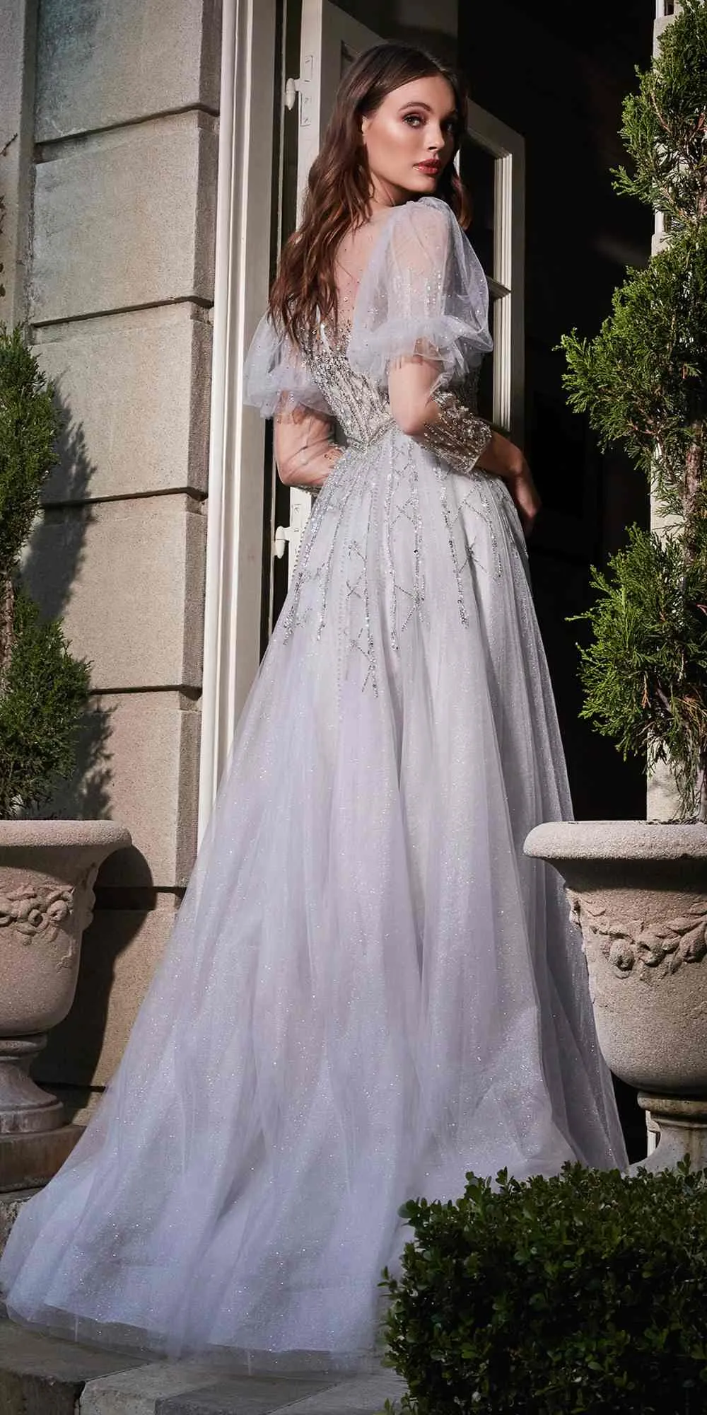 Cinderella Divine B707 Floor Length Puff Sleeve Ball Gown