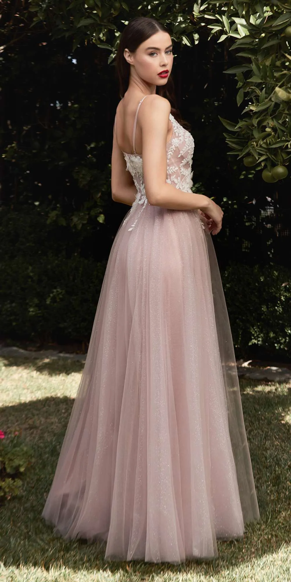 Cinderella Divine CB075 Long Floral A-Line Tulle Gown