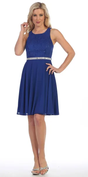 CLEARANCE - Celavie 6253 Scoop Neck Lace Top Cocktail Dress (Size L)