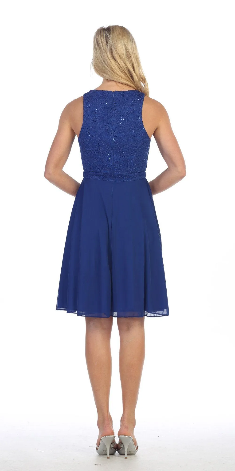 CLEARANCE - Celavie 6253 Scoop Neck Lace Top Cocktail Dress (Size L)