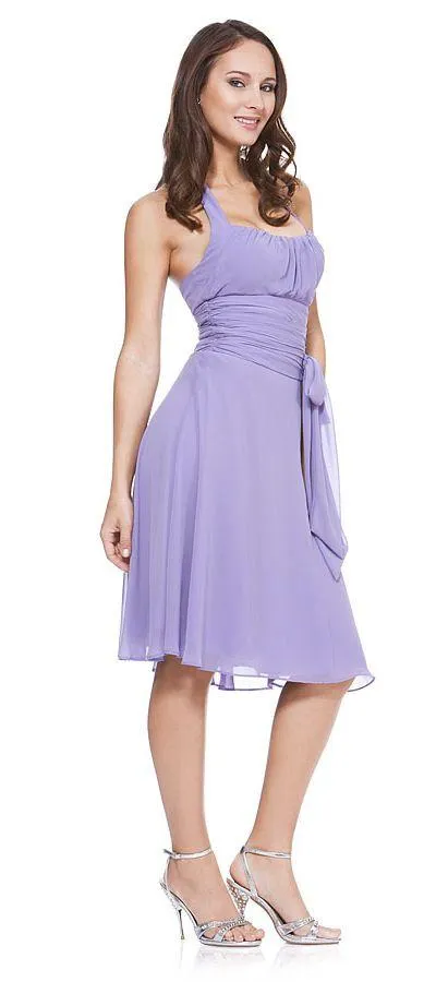 CLEARANCE - Halter Strap Yellow Chiffon Knee Length Dress With Bow (Size Small)