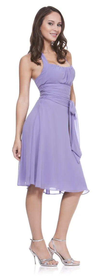 CLEARANCE - Halter Strap Yellow Chiffon Knee Length Dress With Bow (Size Small)