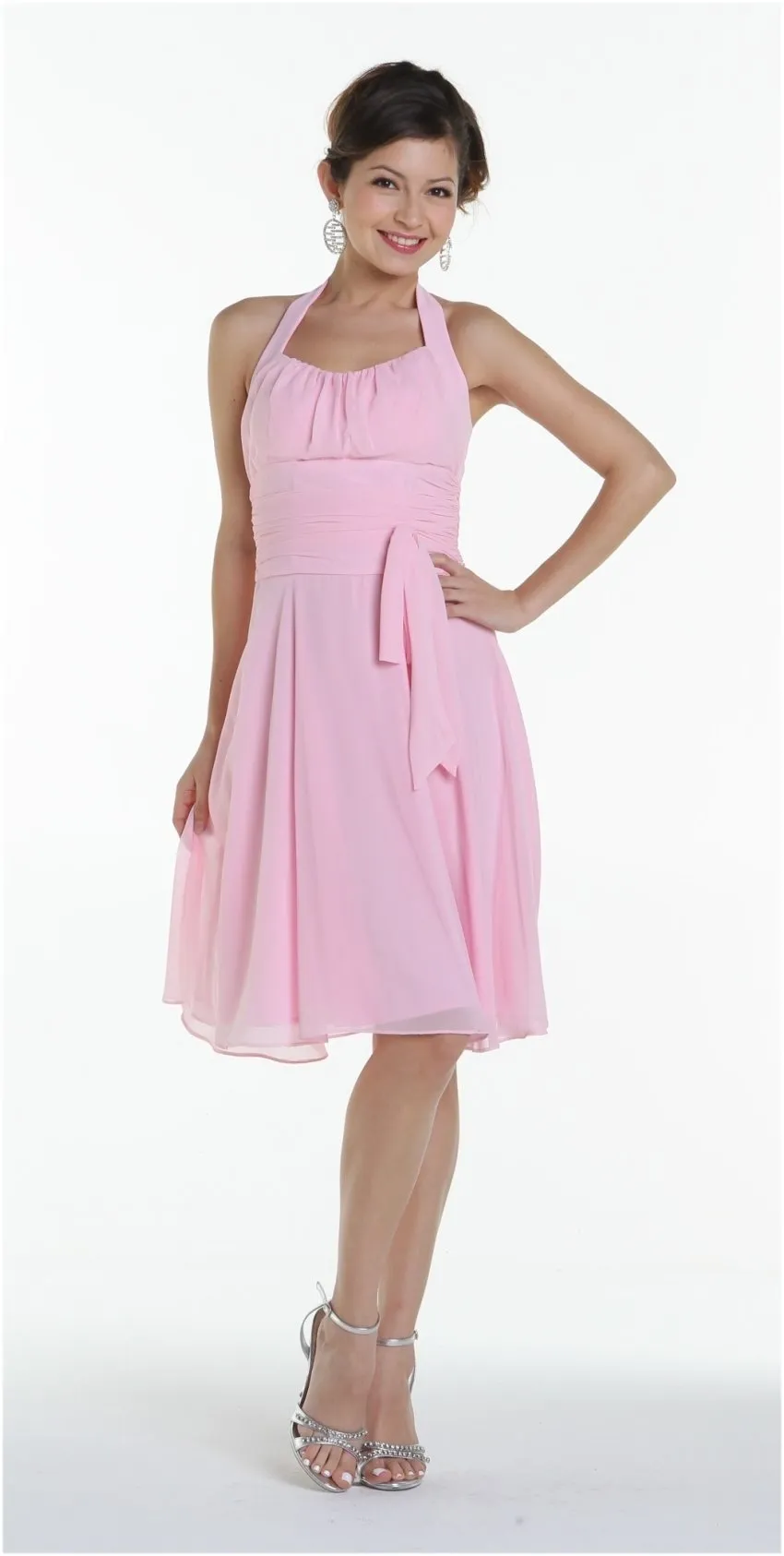 CLEARANCE - Halter Strap Yellow Chiffon Knee Length Dress With Bow (Size Small)