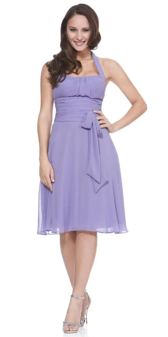 CLEARANCE - Halter Strap Yellow Chiffon Knee Length Dress With Bow (Size Small)